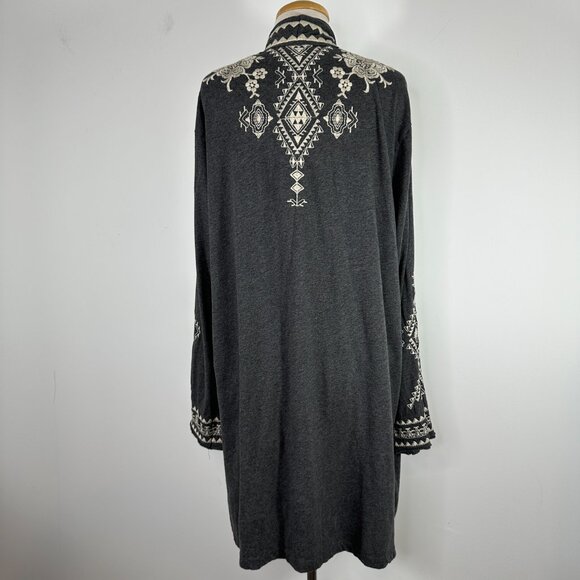 NWT Johnny Was Tulla Embroidered Duster Cardigan Long Gray White Open Size L - Picture 3 of 13